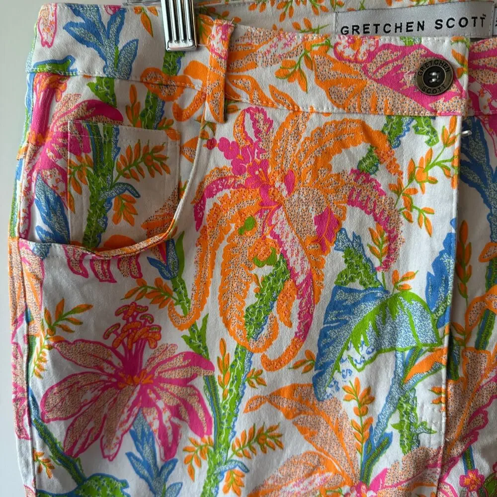 Gretchen Scott Tropical Leaf Pants Womens XL Colorful Cotton High Waisted Pants